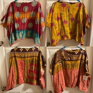 Caravan handmade sustainable kantha reversible box top, 4 diff sides, free size